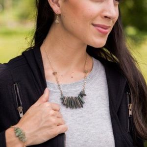 Handmade Genuine Gemstone Kyanite Green Gold Statement Necklace